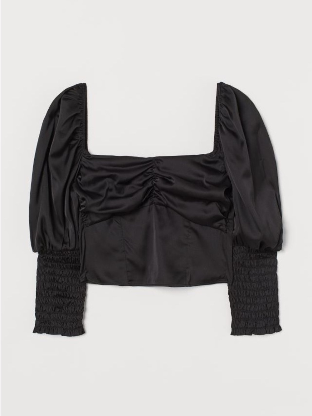H & M Ruched Square-Neck Puff Sleeve Crop Top